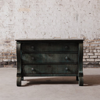 19th Century Mahogany Distressed Teal Chest of Drawers