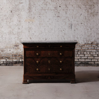 19th Century Louis Phillipe Walnut Chest with Black Marble Top