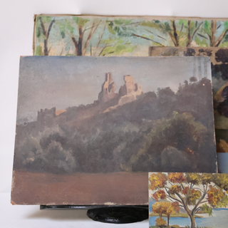 Mid 20th Century French Hillside Chateau Painting
