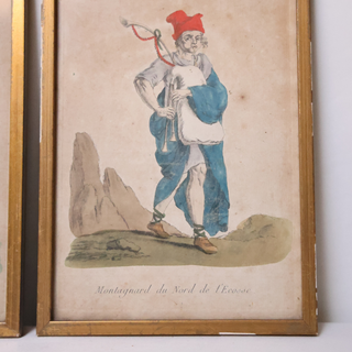 19th Century French Men in Traditional Dress Hand Colored Engraving (Set of 4)
