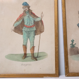 19th Century French Men in Traditional Dress Hand Colored Engraving (Set of 4)
