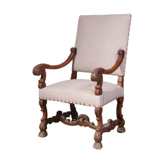 19th Century French Baroque Carved Walnut Armchair
