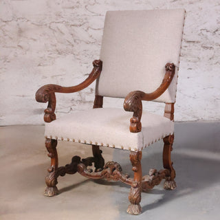 19th Century French Baroque Carved Walnut Armchair
