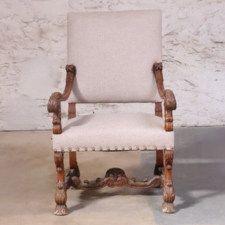 19th Century French Baroque Carved Walnut Armchair
