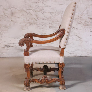 19th Century French Baroque Carved Walnut Armchair
