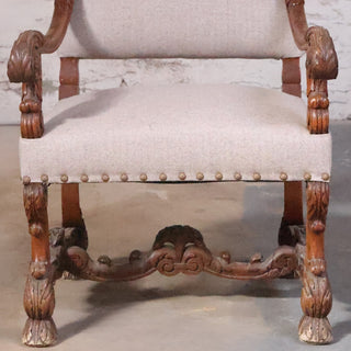 19th Century French Baroque Carved Walnut Armchair
