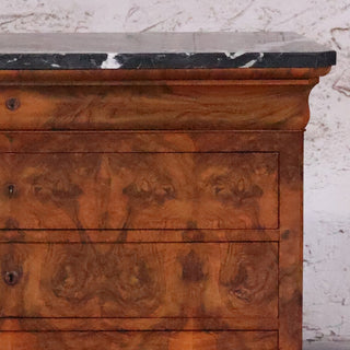 19th Century Louis Philippe Burled Walnut Chest with Black Marble Top
