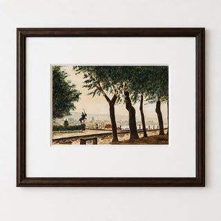 Antique French Watercolor City Scene
