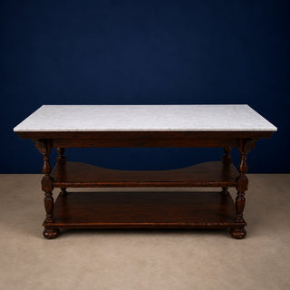 20th Century English Walnut Base and Marble Top Bar
