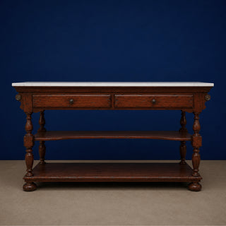 20th Century English Walnut Base and Marble Top Bar
