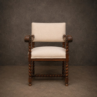 19th Century French Walnut Louis XIII Throne Style Chair
