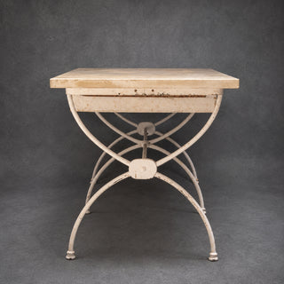 20th Century French Baker's Table with Limestone Top and Iron Base
