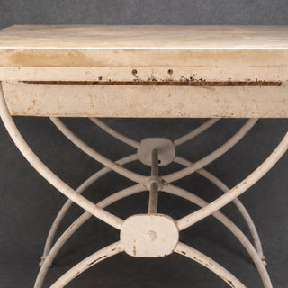 20th Century French Baker's Table with Limestone Top and Iron Base
