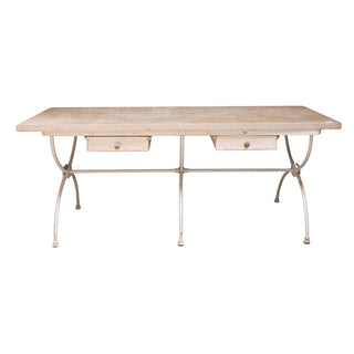 20th Century French Baker's Table with Limestone Top and Iron Base
