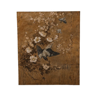 20th Century Vietnamese Metal on Wood Blue Bird Panel
