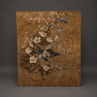 20th Century Vietnamese Metal on Wood Blue Bird Panel
