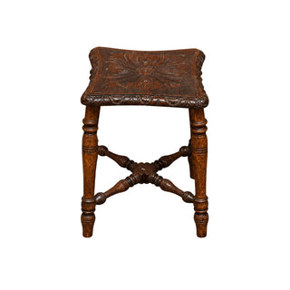 19th Century English Carved Oak Stool
