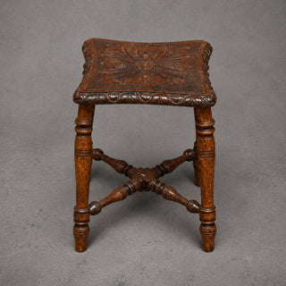 19th Century English Carved Oak Stool
