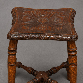 19th Century English Carved Oak Stool
