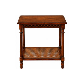 19th Century English Oak Two Tier Side Table with Caned Lower Shelf
