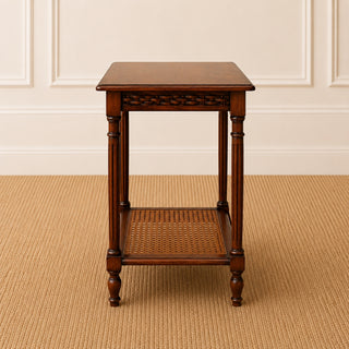 19th Century English Oak Two Tier Side Table with Caned Lower Shelf
