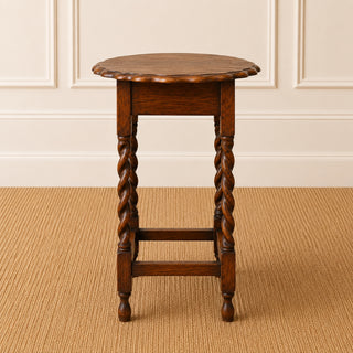 19th Century English Barley Twist Side Table with Scalloped Edge
