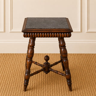 19th Century English Oak Side Table with Marble Top
