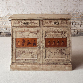 1950s French Oak Chest of Drawers with Bécassine Motif
