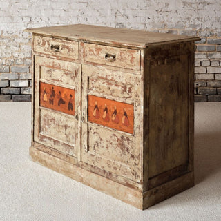 1950s French Oak Chest of Drawers with Bécassine Motif
