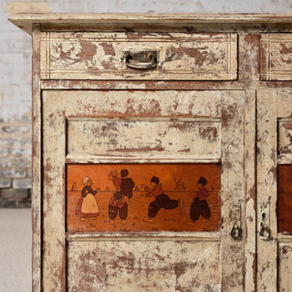 1950s French Oak Chest of Drawers with Bécassine Motif
