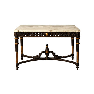 19th Century French Dark Wood Base & Marble Top Table
