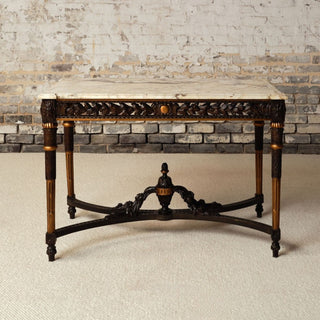 19th Century French Dark Wood Base & Marble Top Table
