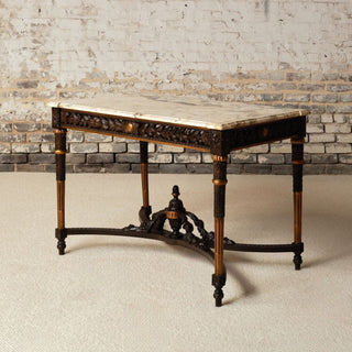19th Century French Dark Wood Base & Marble Top Table

