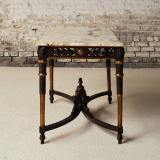 19th Century French Dark Wood Base & Marble Top Table
