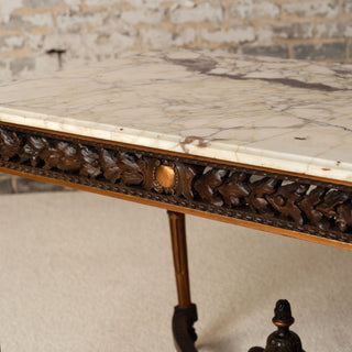 19th Century French Dark Wood Base & Marble Top Table
