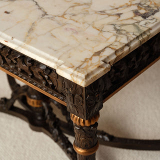 19th Century French Dark Wood Base & Marble Top Table
