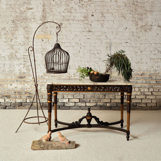 19th Century French Dark Wood Base & Marble Top Table
