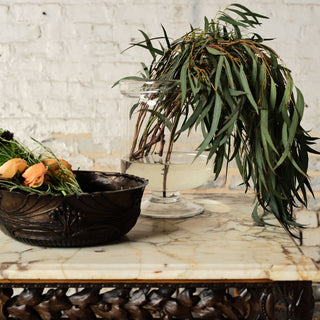 19th Century French Dark Wood Base & Marble Top Table
