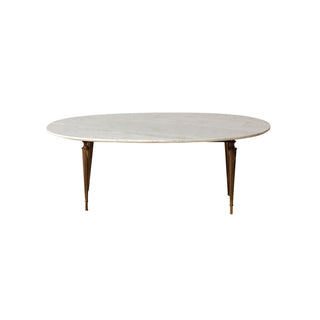 1950s French Marble Top with Brass Legs Coffee Table

