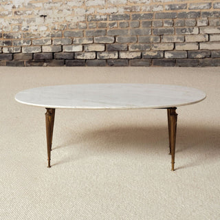 1950s French Marble Top with Brass Legs Coffee Table

