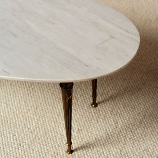 1950s French Marble Top with Brass Legs Coffee Table
