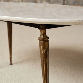 1950s French Marble Top with Brass Legs Coffee Table
