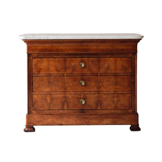 French Louis Philippe Style Walnut Marble Top Commode, Circa 1960
