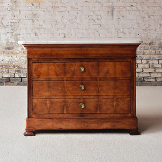 French Louis Philippe Style Walnut Marble Top Commode, Circa 1960
