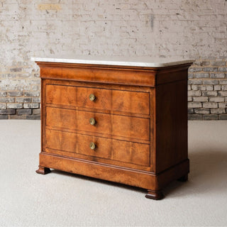 French Louis Philippe Style Walnut Marble Top Commode, Circa 1960

