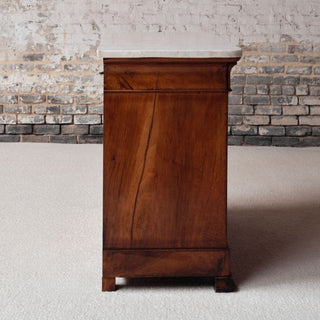 French Louis Philippe Style Walnut Marble Top Commode, Circa 1960
