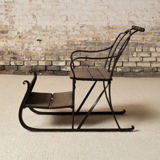 19th Century French Iron Sled with Oak Seat
