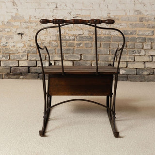 19th Century French Iron Sled with Oak Seat
