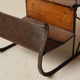 19th Century French Iron Sled with Oak Seat
