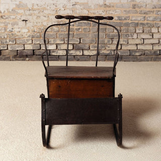 19th Century French Iron Sled with Oak Seat

